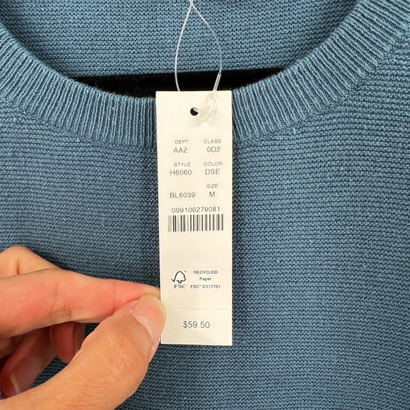 J. Crew Mens Cotton Crewneck Sweater Garter Stitch Pullover in Blue H6060 - Picture 7 of 10